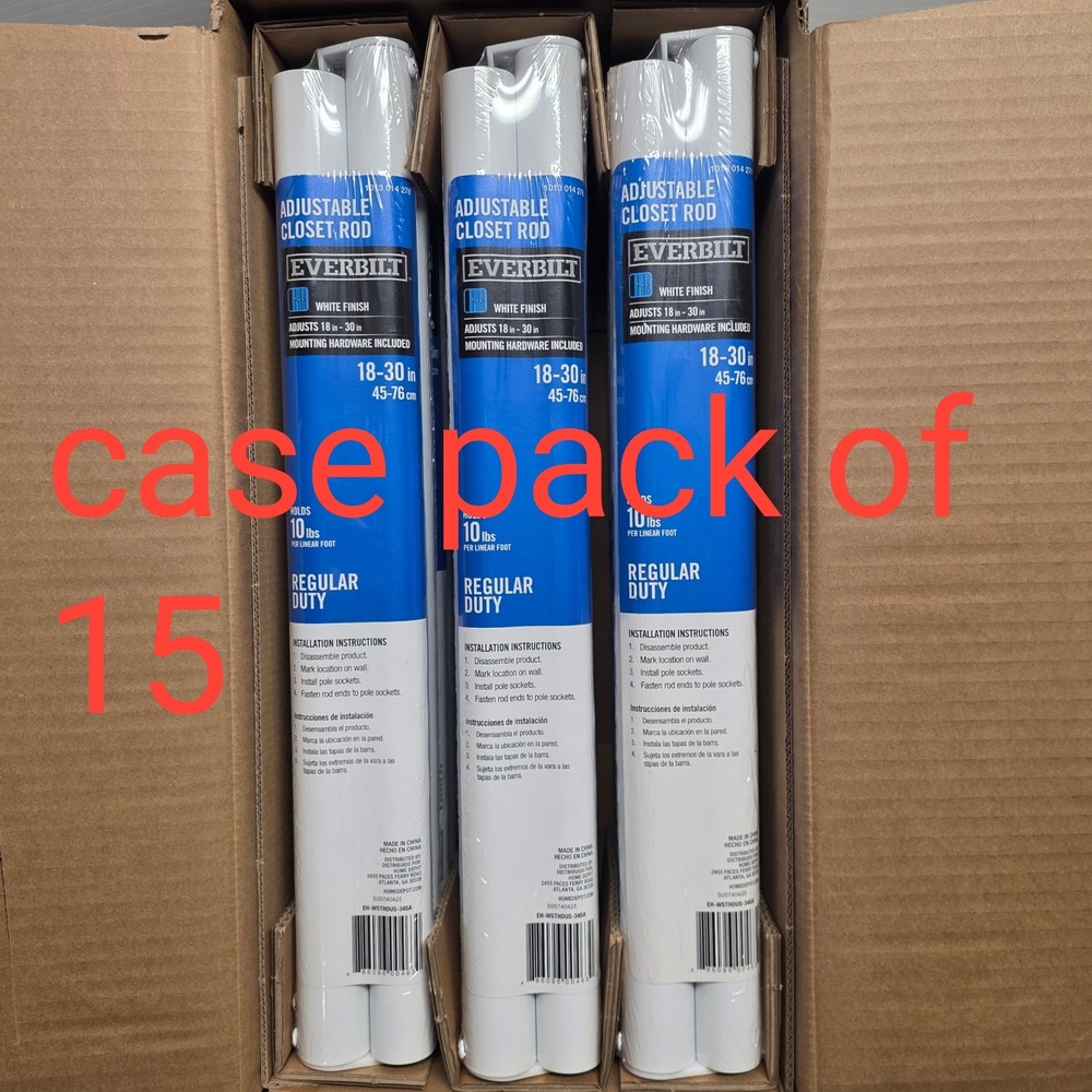 Everbilt 18-30 in White Adjustable Closet Rod Regular Duty Case Pack of 15